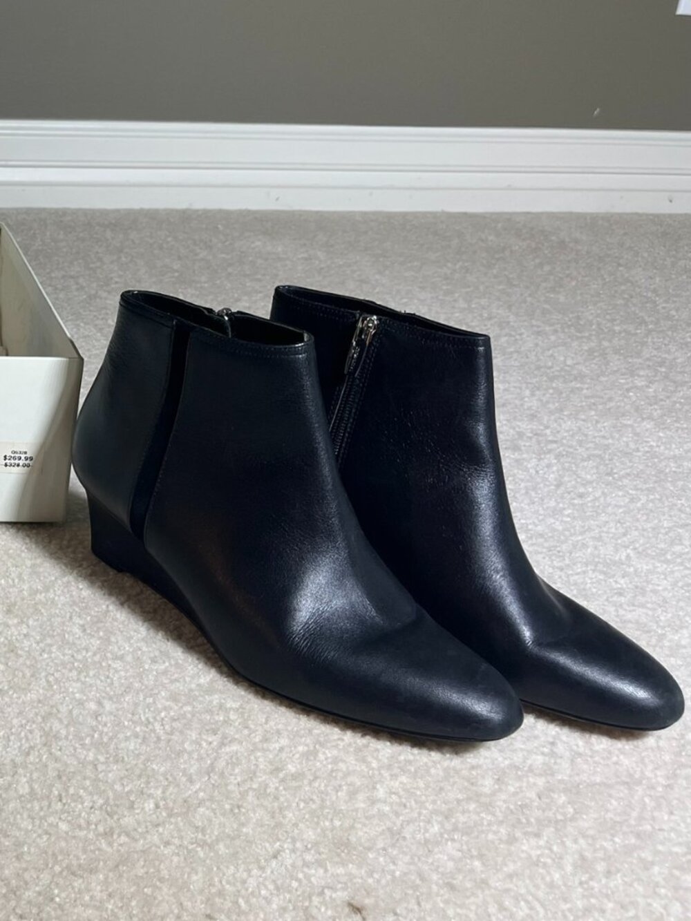 Coach Maya Leather Black Wedge Ankle Bootie Dress Heels Boots Shoes Size 8